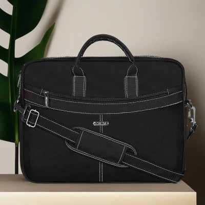 LOREM Black Color Linen fabric 10L Office Laptop Bag For Men & Women UF-BG85 Waterproof Messenger Bag(Black, 10 L)