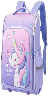 PRANCING UNICORN Children's Schoolbags Primary School Girls Students Cartoon Unicorn Backpack Waterproof School Bag(Purple, 2 L)