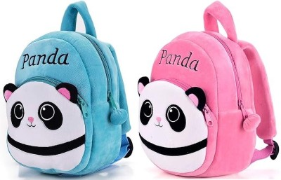 ARV Kids Pandal Cartoon Soft Plush 10L School Backpacks School Bag(Pink, Light Blue, 10 L)