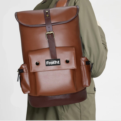 frokht ® Backpack PU TAN,Laptop Compartment Business Smart Professional Light weight Backpack(Tan, 20 L)