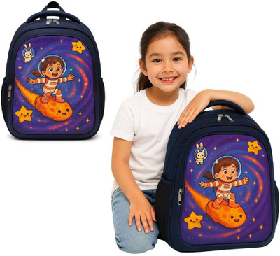 MOSU Space Girl Universe Cartoon School Bag Waterproof School Bag(Blue, 26 L)