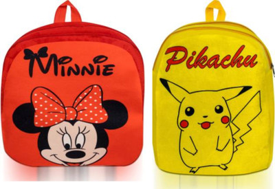 Aveek AVK_Combo of 2 red minnie, yellow pikachu_1631 School Bag(Multicolor, 10 L)