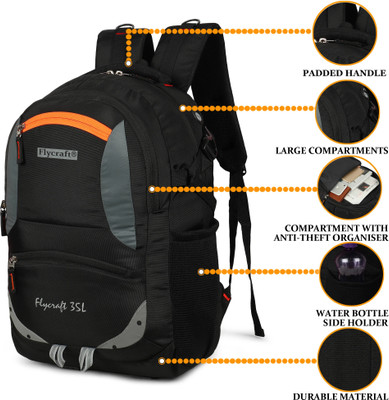 Flycraft simna.1381/2 black orange spacy unisex laptop backpack and travel bag office bag with reflective strip style. Waterproof Backpack(Black, Orange, 30 L)