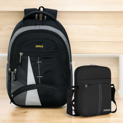 ZERUS Black Backpack for School College Office Travel with Free Sling Bag Combo Set Waterproof School Bag(Black, 30 L)