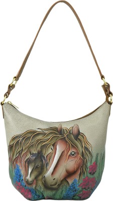 Anuschka Classic handpainted genuine leather shoulder hobo - Mother's Love Tan Waterproof Shoulder Bag(Grey, 426.5 inch)