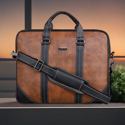 LOREM Tan & Black Color Faux Leather 10L Office Laptop Bag For Men & Women DB-BG41 Messenger Bag(Tan, 10 L)
