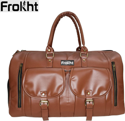 frokht ® PU Tan Duffle Bag with Shoe Compartment Travel Shoulder Strap Multipurpose Bag(Tan, 33 L)