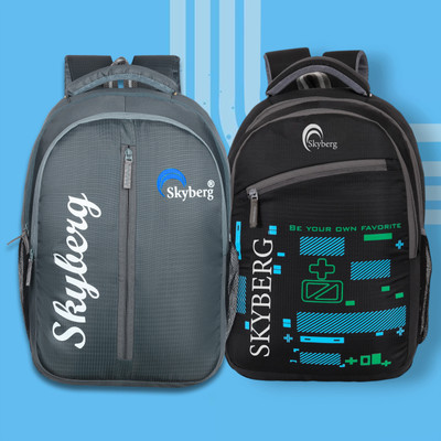 Skyberg Set of 2 Stylish 30L Combo Backpacks for Travel, College,SCHOOL & Daily Use” Waterproof Backpack(Grey, Black, 30 L)