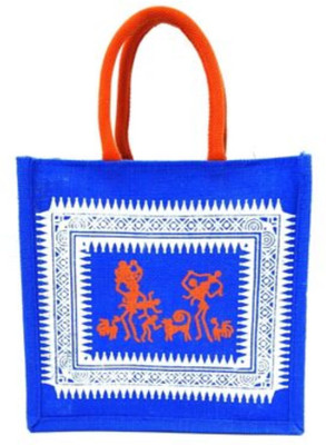 unity enterprise Jute Bag With Warli Print Multipurpose Bag(Blue, 10 L)
