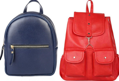 Shishtha B_leather look blue backpack_12 & pc23_xy Laptop Bag(Black, Red)