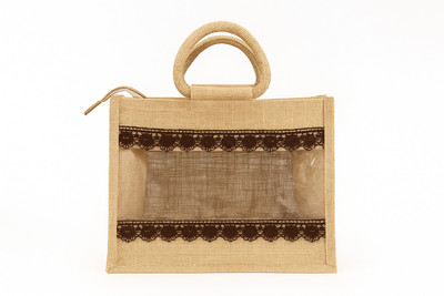 Panda Tales MultipurposeJute Bag with Front Display Window Multipurpose Bag(Brown, 5 L)