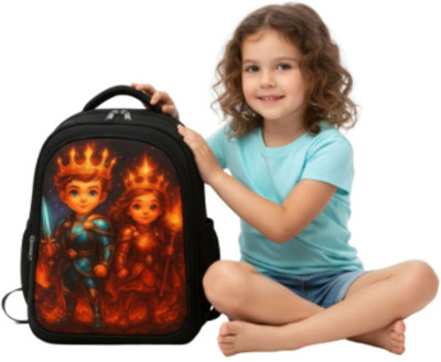 MOSU Royal Crown Duo Cartoon Backpack Waterproof School Bag(Black, 26 L)