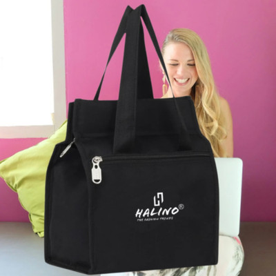 HALINO Finest Quality Shopper Bag Lunch bag Jhola Bag Smooth Zips & Strong handles Waterproof Lunch Bag(Black, 3 L)