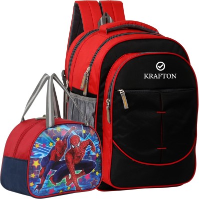 KRAFTON School & Lunch bag combo Waterproof School Bag(Red, Red, 25 L)