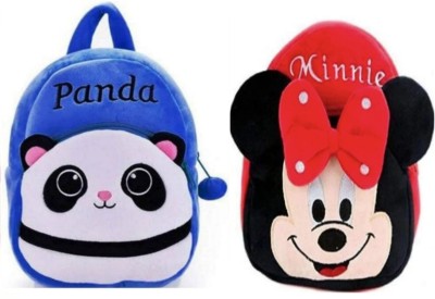 Sidhi nazar Enterprises Valvet Soft Plush Fabric Blue panda & Minnie Cartoon Design School Bags Waterproof School Bag(Blue, 10 L)