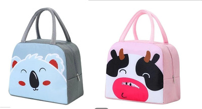 Flywind Cute Cartoon Animal Pattern Waterproof Large Capacity Lunch Box Bag for Women Lunch Bag(Blue, Pink, 5 L)