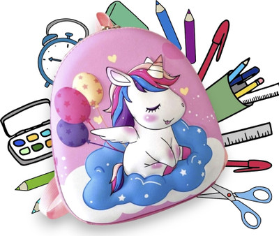 Rose Petals Unicorn 3D School Bag for Kids Backpack(Pink, 7 L)