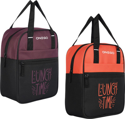 ONEGO Pack of 2 Elegant Tiffin Bags | Ideal for Office, College & Outdoor Meals Waterproof Lunch Bag(Purple, Orange, 10 L)