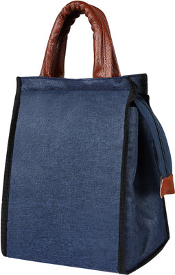 PARTH ENTERPRISE Blue-Tan Faux Leather & Linen PVC Cotted Fabric Tiffin + Picnic bag PE-TB07 Lunch Bag(Blue, 11 L)