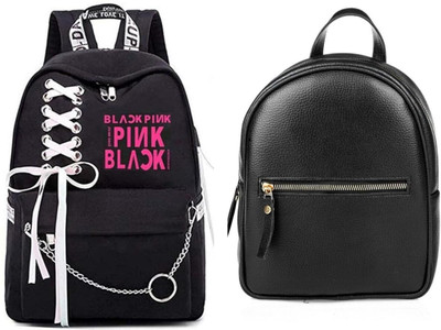 Shishtha B_RIBBEN-BLCKPINK-1PC & backpack leather look black_22_xy Laptop Bag(Black, Black)