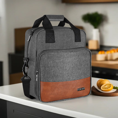 LOREM Grey-Tan Faux Leather & PVC with Detachable shoulder strap Tiffin bag DB-TB14 Lunch Bag(Grey, 13 L)