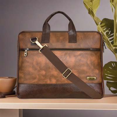 LOREM Tan & Brown Color Faux Leather 10L Office Laptop Bag For Men & Women DB-BG12 Messenger Bag(Tan, 10 L)