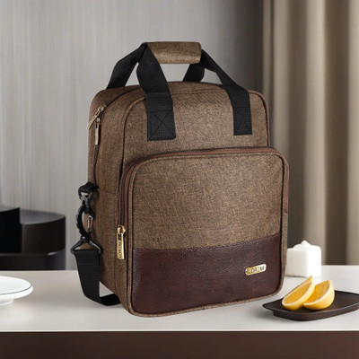 LOREM Khakhi-Chocolate Faux Leather & PVC with Detachable strap Tiffin bag DB-TB15 Lunch Bag(Mustard, 13 L)