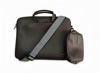 iShock Men's 13 Inch Mac-Book Business Briefcase: Shoulder Vegan Leather Laptop Bag Waterproof Messenger Bag(Black, 16 L)