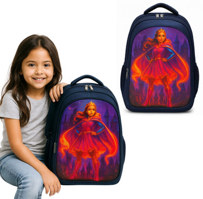 MOSU Princess Brave Hero Girls School Bag Waterproof School Bag(Blue, 26 L)