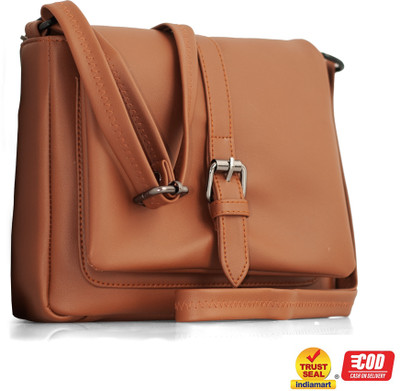 OZO Compact Vegan Leather Bag with Adjustable Strap & Multiple Compartments Sling Bag(Tan, 0.5 L)