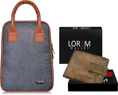LOREM FZ-TB02-WL23 Brown Wallet & Grey Lunch/Tiffin Bag For Office, College,School Waterproof Lunch Bag(Grey, 8.5 L)
