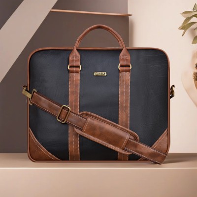 LOREM Black & Tan Color Faux Leather 10L Office Laptop Bag For Men & Women BG43 Waterproof Messenger Bag(Black, 10 L)