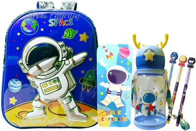 Urban Festivities Space Stationery Set Bag for Nursery/LKG/UKG Prep, Bottle Pencil Box Pencil Set Waterproof School Bag(Multicolor, 14 L)
