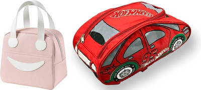 Kardiff Portable Insulate Travel Smiley Tote Tiffin Hand Lunch Bag Aluminum Foil Cover Waterproof Lunch Bag(Pink, Red, 6.5 L)