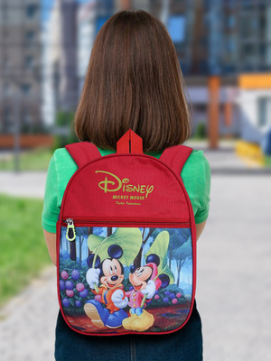 DISNEY Mickey School Bag for Kids|2 Compartments School Bag|Small|Red Waterproof School Bag(Red, 10 L)
