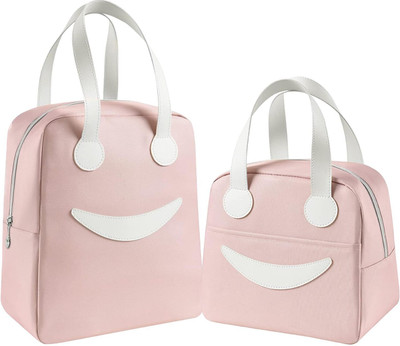 Flywind Insulated Canvas Smiley Lunch Bags with Aluminum Lining for School Office Travel Waterproof Lunch Bag(Pink, 5 L)