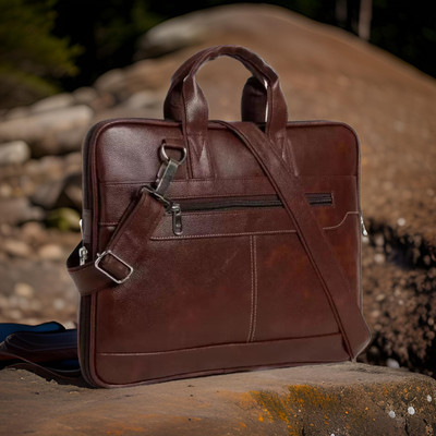 JairaJ Unisex Synthetic Leather Laptop Shoulder Messenger Bag men women Waterproof Messenger Bag(Brown, 771 L)