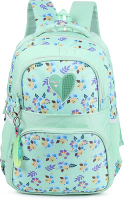 Baby Girl Medium Backpack DESIGNER FLORAL PRINT School Backpack for Girls School Bag(Light Green, 35 L)