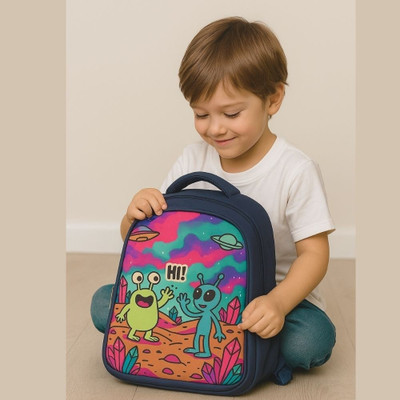 MOSU Stylish Navy Blue Kids School Bag – Space Alien Printed Backpack Waterproof School Bag(Blue, 26 L)