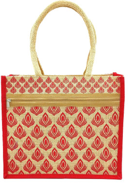 unity enterprise Jute Bag With Feather mode Multipurpose Bag(Red, Pink, Light Blue, 10 L)