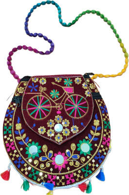 SSDINDMKT Handcrafted Bohemian Mirror Work Shoulder Bag Waterproof Shoulder Bag(Multicolor, 5 L)