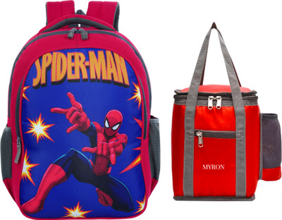 Myron Spiderman 2nd/3rd/4th & 5th Class combo with insulated lunch bag absolutely free 30 L Backpack(Red)