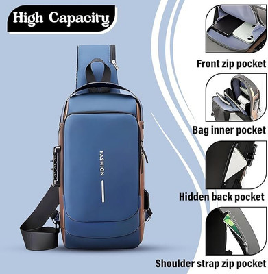 LIFE INDIA 2025 Fashion Waterproof USB Men CrossBody Sling Bag Anti Theft Chest Shoulder 15 L Laptop Backpack(Blue)