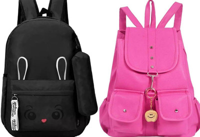 Shishtha B_BLK_- BN_-1_4 & PNK-4PKT-BACKPACK-SINGLE_xy Laptop Bag(Black, Pink)