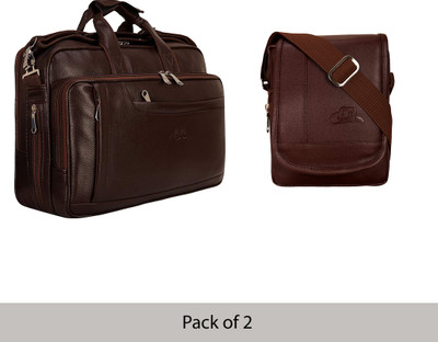 Leatherworld Combo Laptop Bag With Sling Bag Waterproof Messenger Bag(Brown, 15 L)
