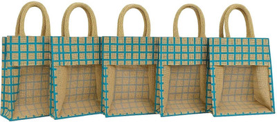 HOUSE OF COMMON EcoGrid Blue Jute Combo Bags – 5 Pcs Multipurpose Bag(Brown, 8 L)