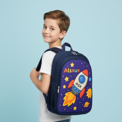 MOSU Space Rocket Star Hero Kids Bag Waterproof School Bag(Blue, 26 L)