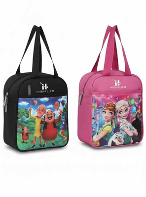 Highflier Combo Stylish Frozen Princess & Motu-Patlu Tiffin/Lunch Bag for Kids Waterproof Lunch Bag(Black, Pink, 8 L)
