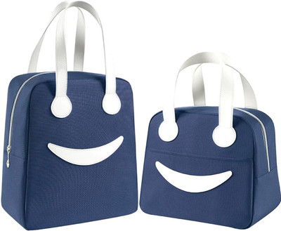 Flywind Insulated Canvas Smiley Lunch Bags with Aluminum Lining for School Office Travel Waterproof Lunch Bag(Dark Blue, 5 L)