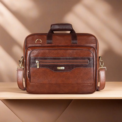 LOREM Tan & Brown Color Faux Leather 28L Messenger Bag For Men-CM-BG103 Waterproof Messenger Bag(Orange, 28 L)